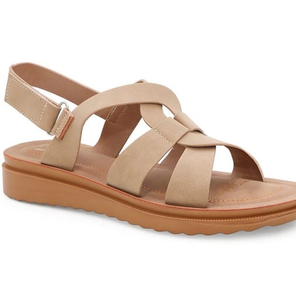Yoki Carlota-04 Women's Criss-Cross Upper Slide Sandals Size 10 Taupe